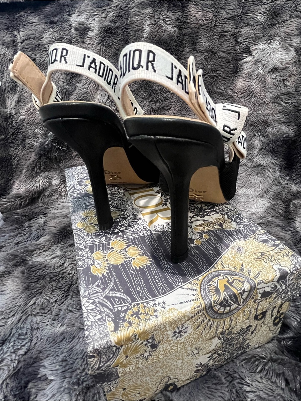 J’ADIQR Black & White Slingback Heels - READ FULL DESCRIPTION